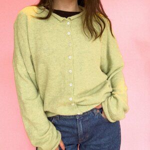 THINGS BETWEEN LEMONGRASS OVERSIZED BUTTON FRONT CARDI